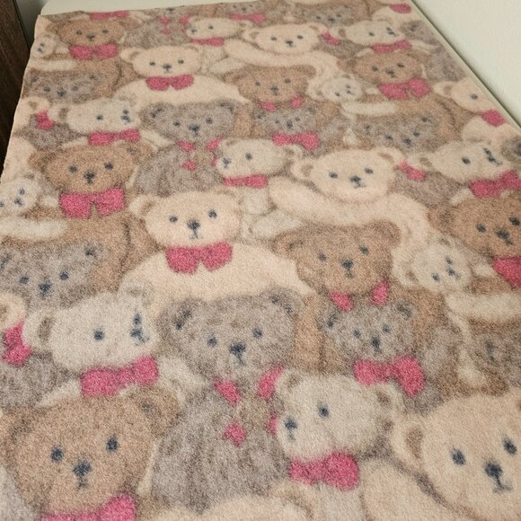 Teddy Bear Flannel Panel W44" L71" w Sewn Pocket Craft Apron Blanket Brown Pink - Picture 5 of 5